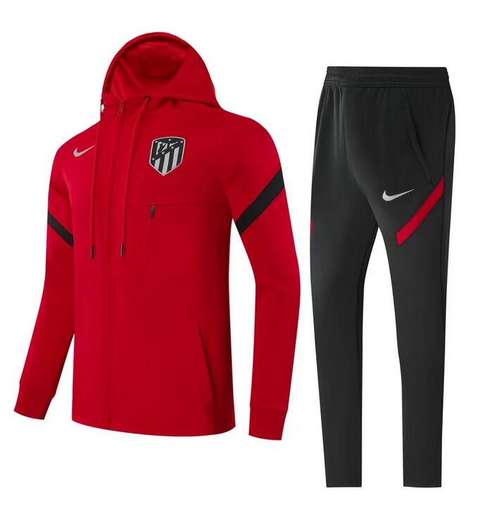 2021/22 Atletico Madrid Red Training Kits Hoodie Jacket with Pants